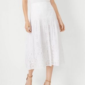 NWT Ann Taylor Eyelet Yoke Midi Skirt - White